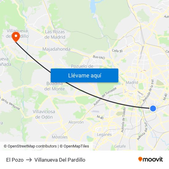 El Pozo to Villanueva Del Pardillo map