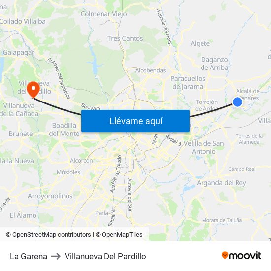 La Garena to Villanueva Del Pardillo map