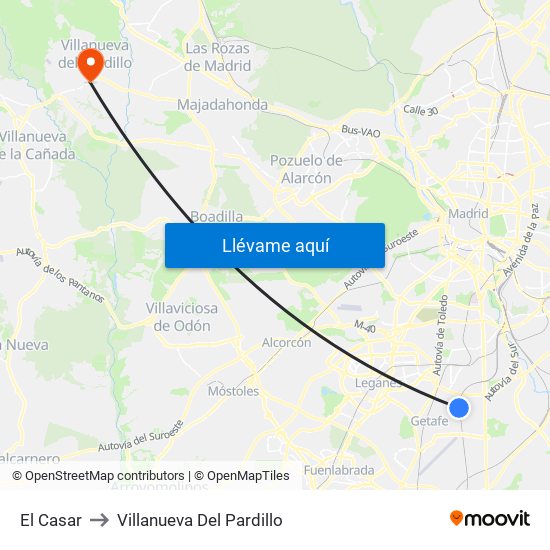 El Casar to Villanueva Del Pardillo map