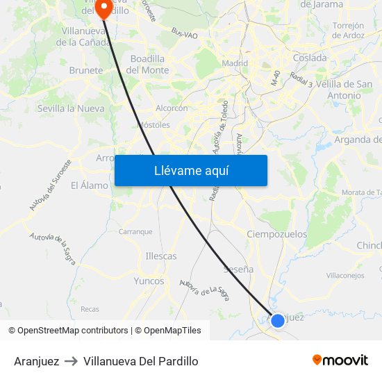Aranjuez to Villanueva Del Pardillo map