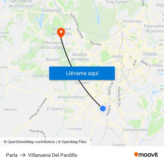Parla to Villanueva Del Pardillo map