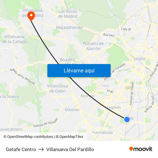 Getafe Centro to Villanueva Del Pardillo map