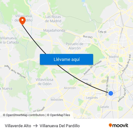 Villaverde Alto to Villanueva Del Pardillo map