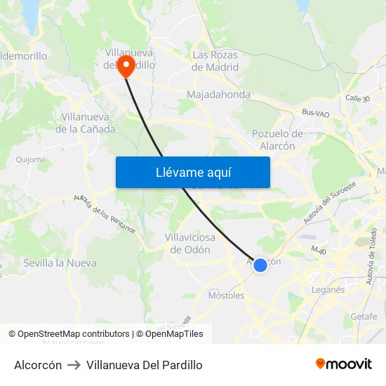 Alcorcón to Villanueva Del Pardillo map