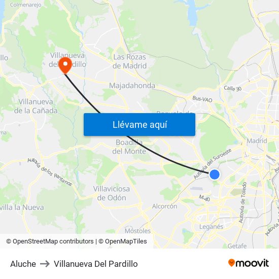 Aluche to Villanueva Del Pardillo map