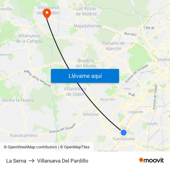 La Serna to Villanueva Del Pardillo map