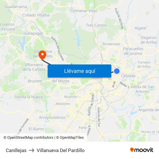 Canillejas to Villanueva Del Pardillo map