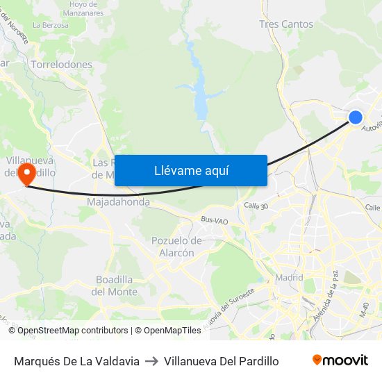 Marqués De La Valdavia to Villanueva Del Pardillo map