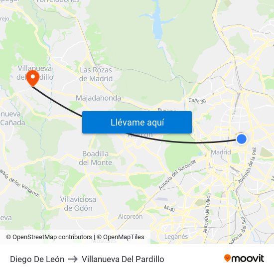 Diego De León to Villanueva Del Pardillo map