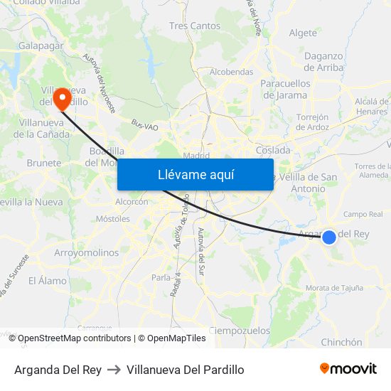 Arganda Del Rey to Villanueva Del Pardillo map