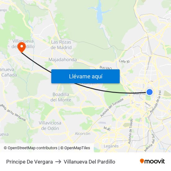 Príncipe De Vergara to Villanueva Del Pardillo map