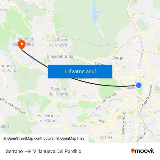 Serrano to Villanueva Del Pardillo map