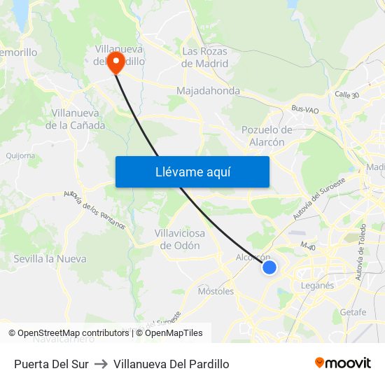 Puerta Del Sur to Villanueva Del Pardillo map