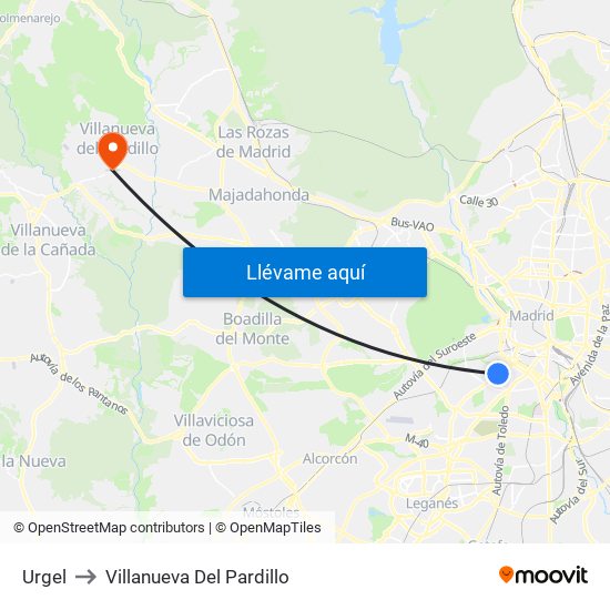 Urgel to Villanueva Del Pardillo map