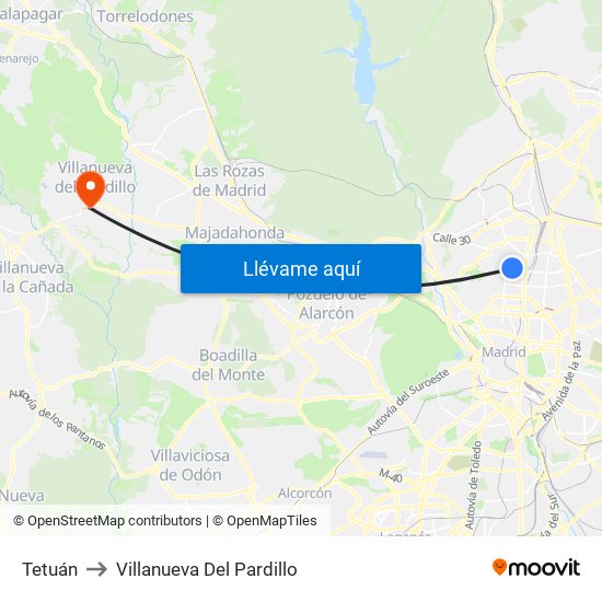 Tetuán to Villanueva Del Pardillo map