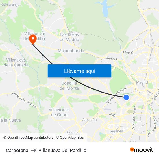 Carpetana to Villanueva Del Pardillo map