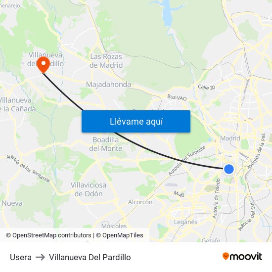Usera to Villanueva Del Pardillo map