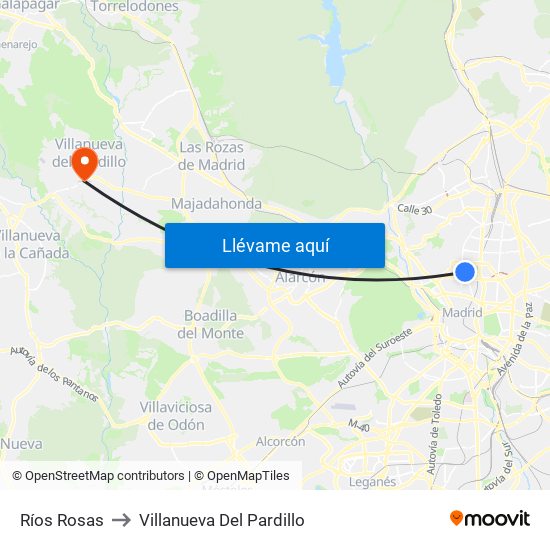 Ríos Rosas to Villanueva Del Pardillo map