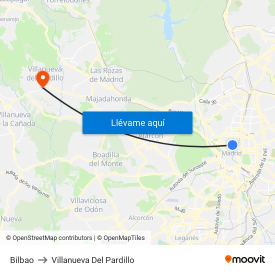 Bilbao to Villanueva Del Pardillo map
