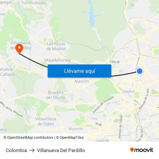 Colombia to Villanueva Del Pardillo map