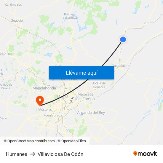 Humanes to Villaviciosa De Odón map