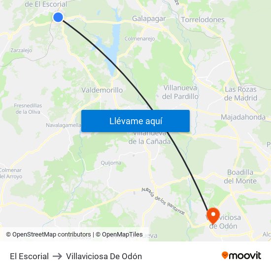 El Escorial to Villaviciosa De Odón map