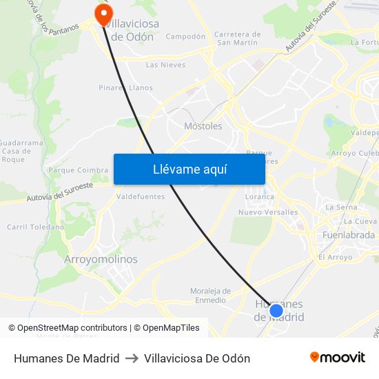 Humanes De Madrid to Villaviciosa De Odón map