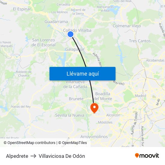 Alpedrete to Villaviciosa De Odón map