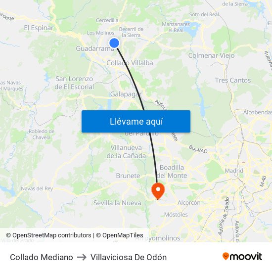 Collado Mediano to Villaviciosa De Odón map