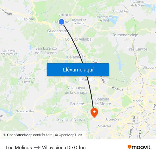 Los Molinos to Villaviciosa De Odón map