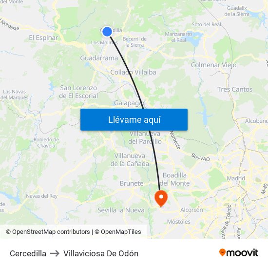 Cercedilla to Villaviciosa De Odón map