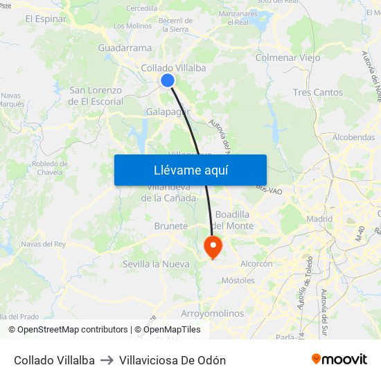 Collado Villalba to Villaviciosa De Odón map