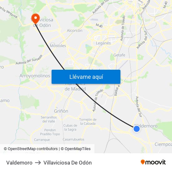Valdemoro to Villaviciosa De Odón map