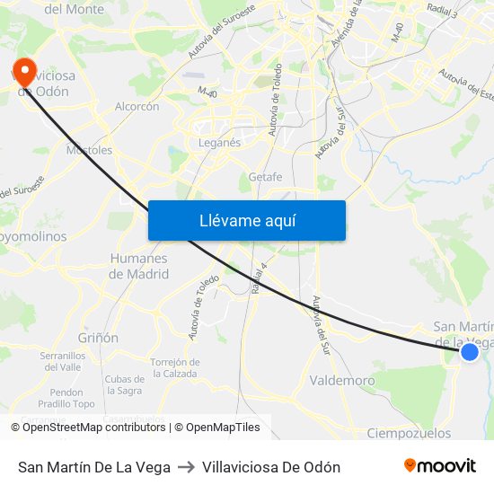 San Martín De La Vega to Villaviciosa De Odón map