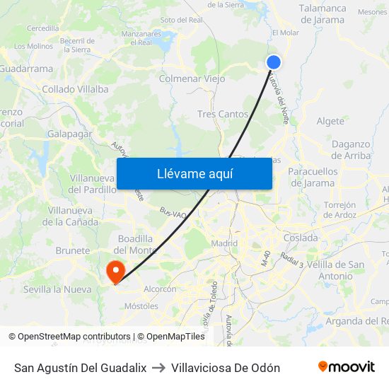 San Agustín Del Guadalix to Villaviciosa De Odón map