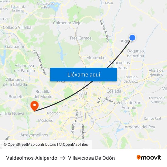Valdeolmos-Alalpardo to Villaviciosa De Odón map