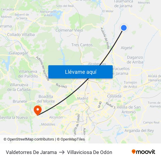 Valdetorres De Jarama to Villaviciosa De Odón map