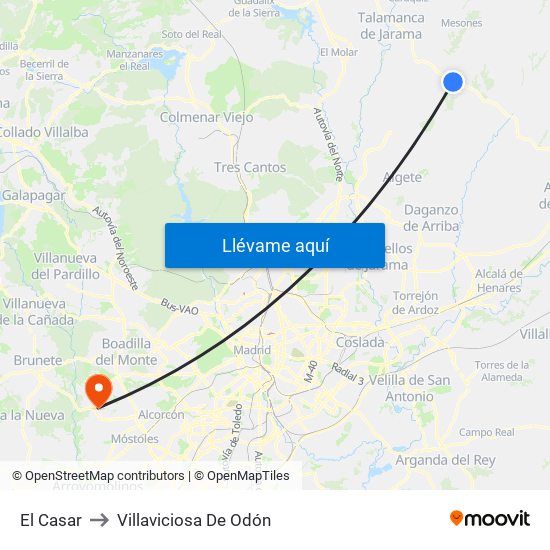 El Casar to Villaviciosa De Odón map