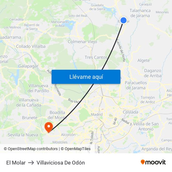 El Molar to Villaviciosa De Odón map