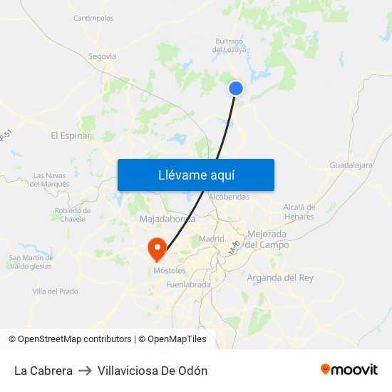 La Cabrera to Villaviciosa De Odón map