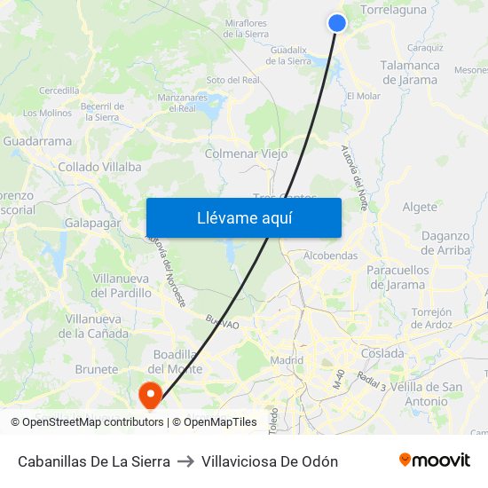 Cabanillas De La Sierra to Villaviciosa De Odón map