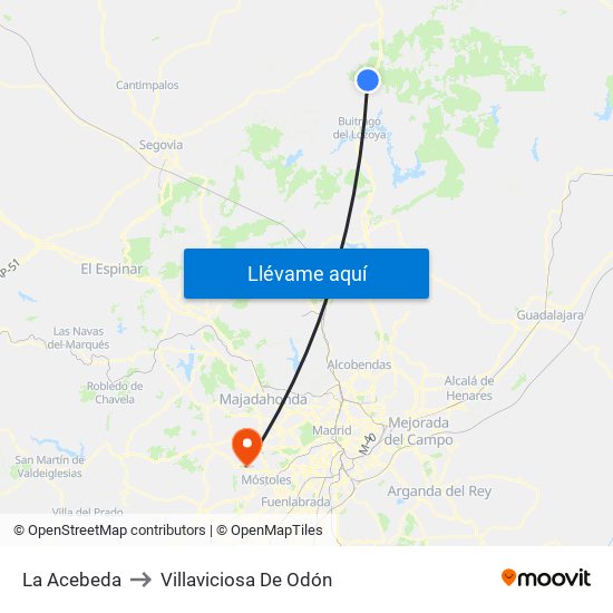 La Acebeda to Villaviciosa De Odón map