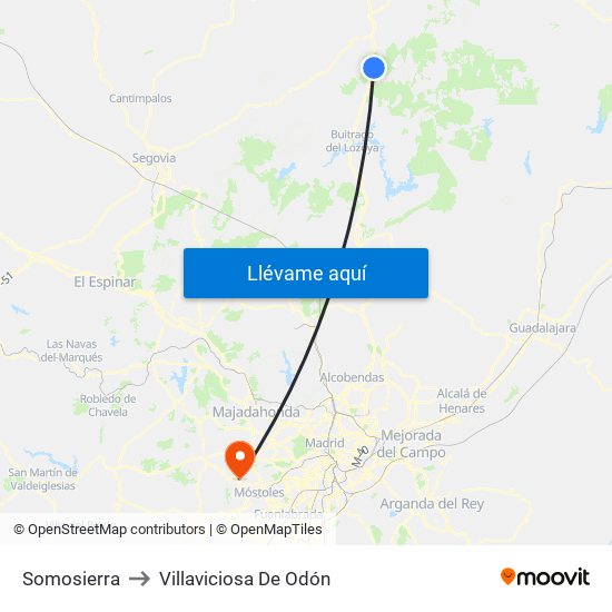 Somosierra to Villaviciosa De Odón map