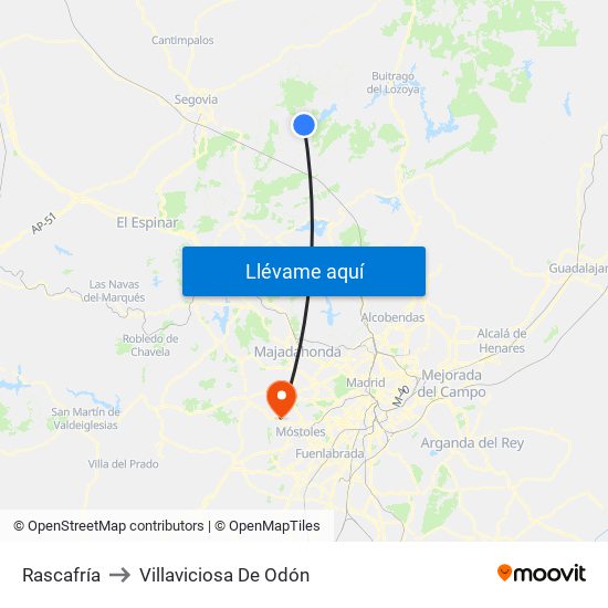 Rascafría to Villaviciosa De Odón map
