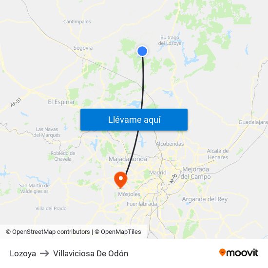 Lozoya to Villaviciosa De Odón map