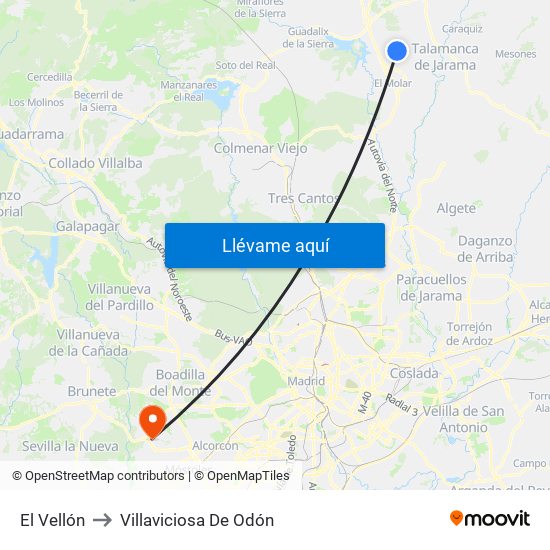 El Vellón to Villaviciosa De Odón map