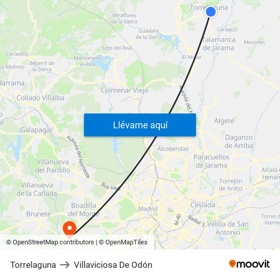 Torrelaguna to Villaviciosa De Odón map