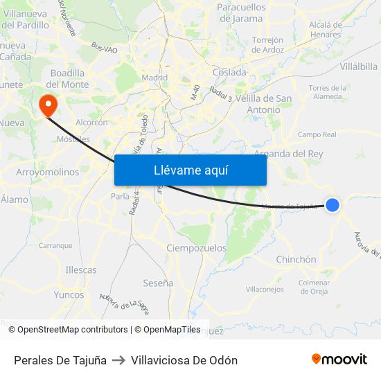 Perales De Tajuña to Villaviciosa De Odón map