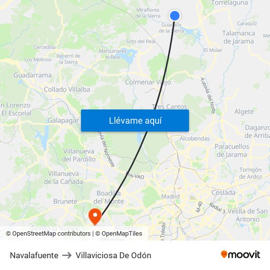 Navalafuente to Villaviciosa De Odón map