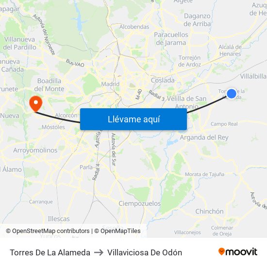 Torres De La Alameda to Villaviciosa De Odón map